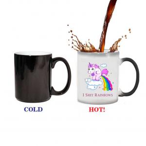 Creative Custom logo Printed heat sensitive rainbow magic Ceramic unicorn cup Color Changing Unicorn Coffee Mug 