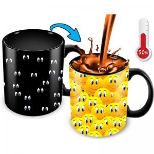 Sublimation funny emoji heat sensitive magic ceramic coffee mug porcelain cup