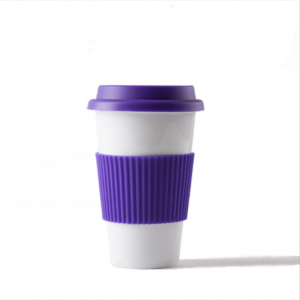 Double-walled hot proof ceramic travel coffee cup with sleeve 