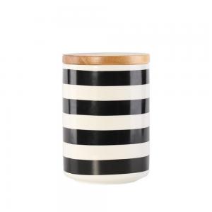 Nodic stripe design kitchen storage jar ceramic tea coffee sugar canister with bamboo lid 