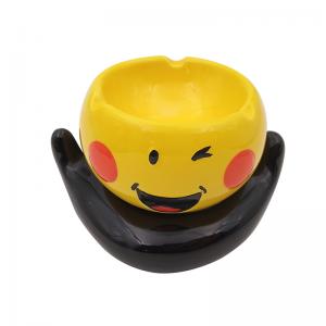 Custom cute 3D hand and emoji design cigar smoking ceramic ashtray 