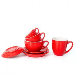 Classic red ceramic espresso coffee cup and saucer set in different capacity 