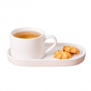 Brief ivory white ceramic espresso coffee cup and cookie saucer set 