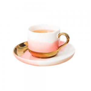 Gradual color plated ceramic espresso coffee cup and saucer set 