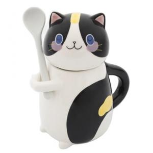 Cute Japanese cartoon cat ceramic milk mug porcelain coffee cup with spoon