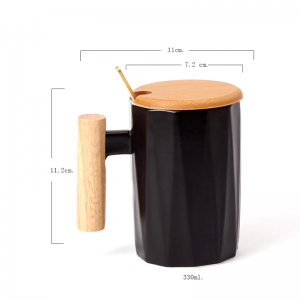 Porcelain mug ceramic cup wooden handle ceramic coffee mugs with bamboo lid 