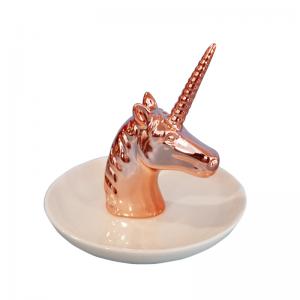 Golden 3d unicorn element ceramic ring trinket dish jewelry display tray 