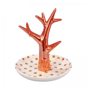 Plated 3d plants design ceramic ring trinket dish jewelry display tray