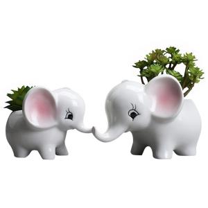 Brief white elephant design cheap small ceramic flower pots planters 