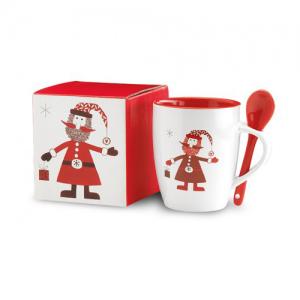 Promotional christmas element ceramic tea coffee mugs with spoon 