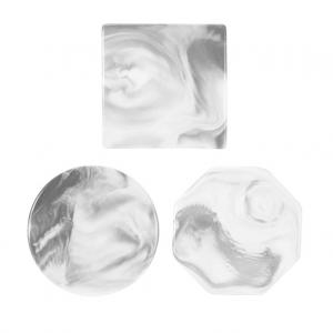 Brief nodic style marbled octagonal white ceramic cup coasters 