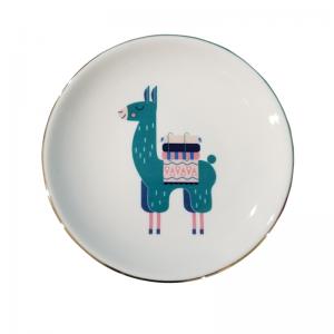 Cute alpaca cartoon round ceramic ring trinket dish jewelry tray 