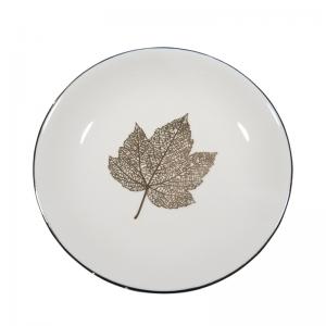 Leaf pattern plated round ceramic ring trinket dish jewelry tray 