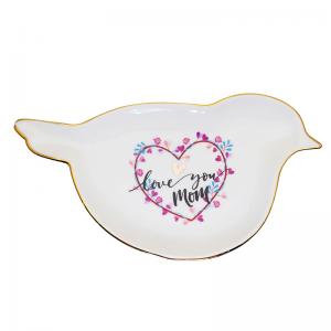 Wholesale bird shape plated ceramic ring trinket dish jewelry display tray 