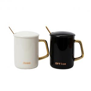 Modern ceramic gilded handle coffee mug gift set cup with lid and spoon 