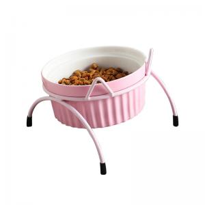 New creative ceramic cat drinking eating bowl porcelain pet feeder with iron support 