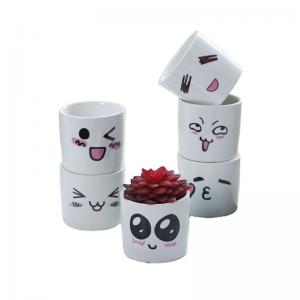 Creative cartoon pattern white ceramic plant pot succulent pot wholesale 