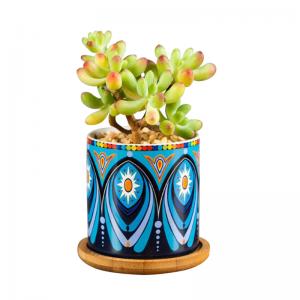 Creative mandala pattern decorative small ceramic cactus flower pots planters